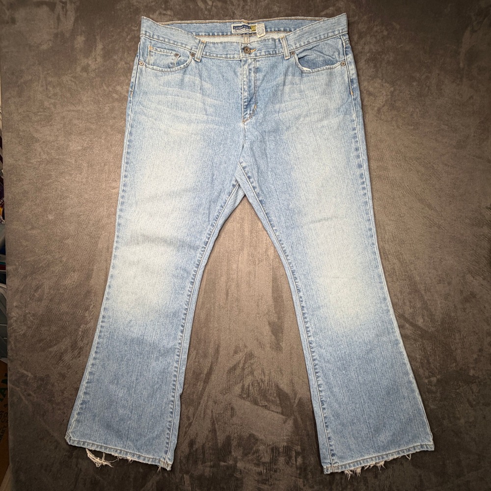 Vtg Old Navy Low Waist Flare Jeans Light Wash Distressed Hem‎ Womens Sz 18 Y2K